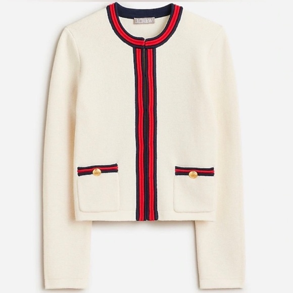 J. Crew Sweaters - J. Crew Ivory Cardigan with Navy and Scarlet Accents